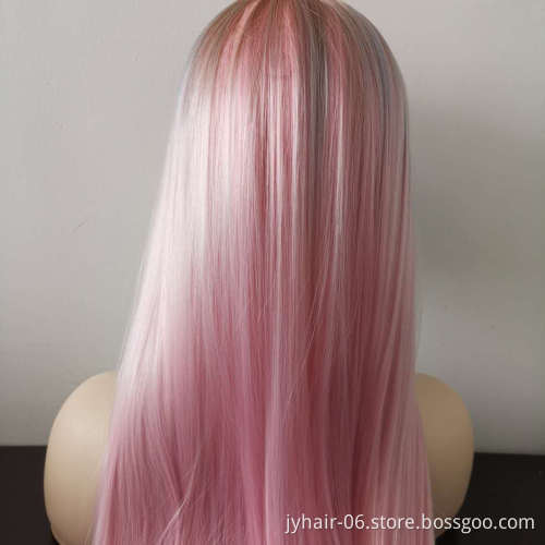 32 Inches Natural Fashion Silky Straight Long Hair Wig Lovely Women Pink Synthetic Wigs